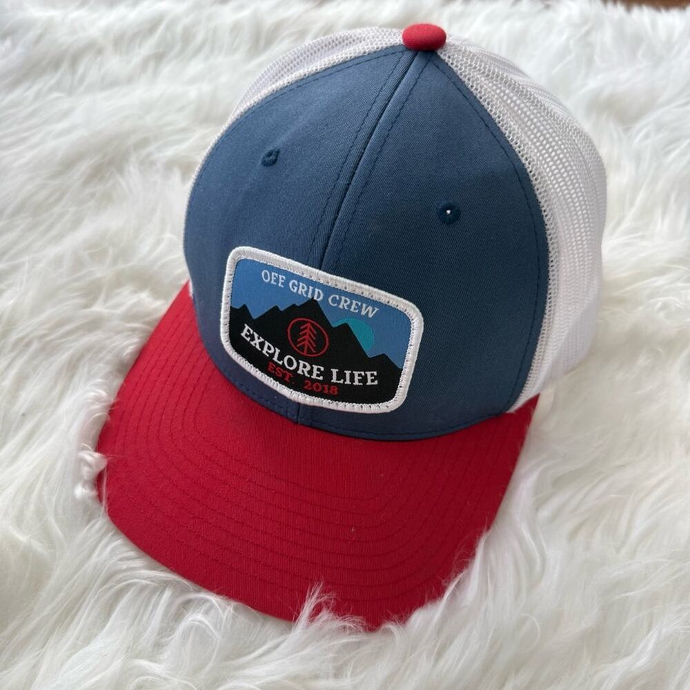 Off Grid Crew | Adult Unisex Trucker Hat Red, White & Blue Explore Life Outdoors